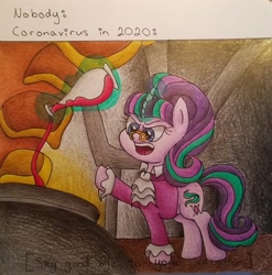 Size: 2501x2536 | Tagged: safe, artist:m0m0m4ltg3rn, snowfall frost, starlight glimmer, pony, unicorn, g4, clothes, glasses, glowing horn, high res, horn, meme, solo, traditional art