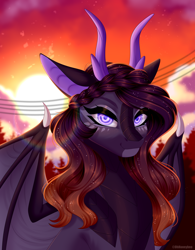 Size: 2336x3000 | Tagged: safe, artist:ohhoneybee, oc, oc only, bat pony, pony, female, high res, horns, mare, solo