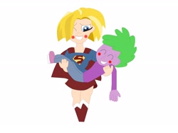 Size: 3264x2448 | Tagged: safe, spike, equestria girls, g4, blushing, crossover, crossover shipping, dc superhero girls, high res, human spike, karaspike, shipping, simple background, smiling, supergirl, white background
