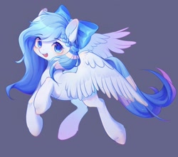 Size: 2048x1814 | Tagged: safe, artist:leafywind, oc, oc only, pegasus, pony, bow, braid, female, gray background, hair bow, looking at you, mare, simple background, solo, spread wings, starry eyes, wingding eyes, wings