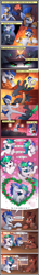 Size: 1620x11310 | Tagged: safe, artist:yakovlev-vad, princess celestia, oc, alicorn, changeling, earth pony, pony, absurd resolution, action pose, baguette, bar, bread, canon x oc, cape, clothes, comic, dialogue, female, flower, flower in mouth, food, guardlestia, kill them all, kissing, male, mare, misspelling, mouth hold, refrigerator, rose, rose in mouth, royal guard, shipping, stallion, straight, trollestia, uppercut, zip lines