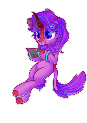 Size: 2480x3508 | Tagged: safe, artist:wavecipher, oc, oc only, oc:molly jasmine, kirin, female, high res, kirin oc, nintendo switch, simple background, smiling, solo, transparent background