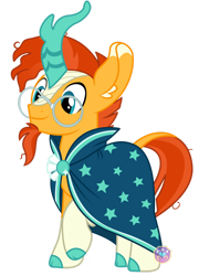 Size: 1280x1690 | Tagged: safe, artist:lovinglypromise, sunburst, kirin, g4, cloak, clothes, glasses, kirin sunburst, kirin-ified, male, raised hoof, simple background, smiling, solo, species swap, sunburst's cloak, sunburst's glasses, transparent background, vector