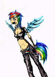 Size: 1640x2288 | Tagged: safe, artist:kaitlyn23, rainbow dash, human, g4, female, humanized, looking back, open mouth, solo, winged humanization, wings