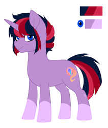 Size: 1041x1230 | Tagged: safe, artist:silentwolf-oficial, oc, oc only, oc:star burst, pony, unicorn, coat markings, female, horn, magical lesbian spawn, mare, next generation, offspring, parent:tempest shadow, parent:twilight sparkle, parents:tempestlight, reference sheet, simple background, socks (coat markings), story included, unicorn oc, white background