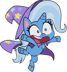 Size: 762x825 | Tagged: safe, edit, edited screencap, editor:grapefruitface, screencap, trixie, pony, friendship gems, g4, g4.5, my little pony: pony life, cape, clothes, happy, hat, jumping, not a vector, resource, simple background, smiling, solo, transparent background, trixie's cape, trixie's hat