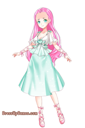 Size: 533x800 | Tagged: safe, fluttershy, human, g4, bow, breasts, cleavage, clothes, cute, dolldivine, dress, dress up game, game, humanized, ribbon, solo