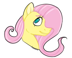 Size: 867x700 | Tagged: safe, artist:lowname, fluttershy, pegasus, pony, g4, bust, female, mare, simple background, smiling, solo, white background