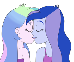 Size: 6000x5000 | Tagged: safe, anonymous artist, derpibooru exclusive, princess celestia, princess luna, principal celestia, vice principal luna, human, equestria girls, g4, bare shoulders, duo, eyes closed, female, incest, kiss on the lips, kissing, lesbian, lips, principalest, ship:princest, shipping, simple background, sleeveless, transparent background