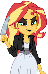 Size: 1024x1578 | Tagged: safe, artist:emeraldblast63, sunset shimmer, equestria girls, g4, bride of chucky, child's play, clothes, clothes swap, cosplay, costume, eyeshadow, friday the 13th, knife, makeup, simple background, solo, tiffany, tiffany valentine, transparent background