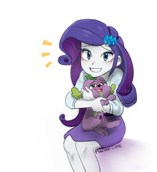Size: 1280x1400 | Tagged: safe, artist:haden-2375, rarity, spike, spike the regular dog, dog, equestria girls, g4, blushing, cute, female, grin, male, raribetes, simple background, smiling, spikabetes, white background