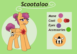 Size: 1280x905 | Tagged: safe, artist:larasilvestris, scootaloo, pegasus, pony, g4, alternate cutie mark, alternate design, alternate universe, arima verse, commission, female, looking at you, mare, ponytail, reference sheet, scar, solo