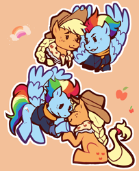 Size: 1000x1233 | Tagged: safe, artist:zxid94, applejack, rainbow dash, earth pony, pegasus, pony, g4, the last problem, clothes, cowboy hat, female, granny smith's shawl, hat, lesbian, looking at each other, mare, older, older applejack, older rainbow dash, ship:appledash, shipping, simple background, sitting