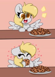 Size: 2961x4096 | Tagged: safe, artist:kittyrosie, derpy hooves, pegasus, pony, :3, blushing, comic, cookie, cute, derpabetes, digital art, eating, eyes closed, female, food, heart, herbivore, kittyrosie is trying to murder us, open mouth, solo, weapons-grade cute