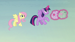 Size: 1920x1080 | Tagged: safe, screencap, fluttershy, twilight sparkle, alicorn, pegasus, pony, g4, the hooffields and mccolts, bag, duo, duo female, female, magic, mare, saddle bag, telekinesis, twilight sparkle (alicorn)