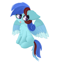 Size: 4000x4000 | Tagged: safe, artist:windykirin, oc, oc only, oc:sweet tooth, pegasus, pony, 2021 community collab, derpibooru community collaboration, :p, absurd resolution, colored wings, cute, fangs, female, floppy ears, mare, multicolored wings, simple background, sitting, solo, tongue out, transparent background, wings