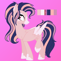 Size: 1700x1700 | Tagged: safe, artist:katelynleeann42, oc, oc only, pegasus, pony, female, mare, pink background, reference sheet, simple background, solo, two toned wings, wings