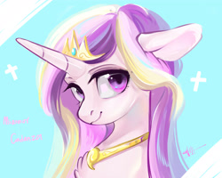 Size: 5000x4000 | Tagged: safe, artist:amo, princess cadance, alicorn, pony, g4, bust, cute, female, jewelry, looking at you, mare, peytral, simple background, smiling, solo, tiara