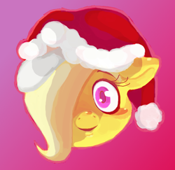 Size: 808x784 | Tagged: safe, artist:smirk, oc, oc:mutter butter, pony, blushing, christmas, hair over one eye, hat, head only, holiday, santa hat, solo