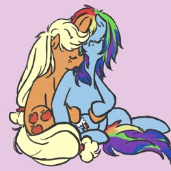 Size: 1000x1000 | Tagged: safe, artist:laya-21, applejack, rainbow dash, earth pony, pegasus, pony, g4, cuddling, duo, female, lesbian, nuzzling, ship:appledash, shipping, simple background