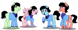 Size: 1365x536 | Tagged: safe, artist:pigeorgien, lonely hearts, northern song, strawberry fields, earth pony, pegasus, pony, clothes, george harrison, john lennon, male, paul mccartney, ponified, raised hoof, ringo starr, simple background, stallion, style emulation, sweater, the beatles, the beatles (tv series), turtleneck, white background, wing ring