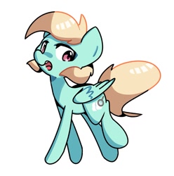 Size: 1217x1229 | Tagged: safe, artist:kindakismet, oc, oc only, oc:cloud gazer, pegasus, pony, female, looking at you, open mouth, raised leg, simple background, solo, white background