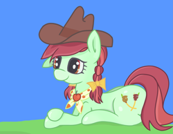 Size: 3679x2858 | Tagged: safe, artist:coffeeponee, candy apples, earth pony, pony, g4, apple family member, bow, cowboy hat, female, hair bow, handkerchief, happy, hat, high res, mare, solo