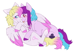 Size: 2100x1413 | Tagged: safe, artist:cinnamonsparx, oc, oc:looming shadow, oc:soft melody, pegasus, pony, female, mare, simple background, transparent background, two toned wings, wings