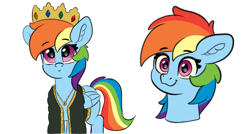 Size: 3569x1914 | Tagged: safe, artist:yelowcrom, rainbow dash, pegasus, pony, g4, bust, clothes, colored, crown, cute, dashabetes, ear fluff, female, flat colors, folded wings, jewelry, looking at you, mare, regalia, simple background, sketch, white background, wings