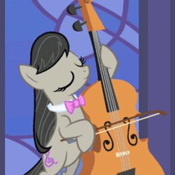 Size: 284x284 | Tagged: safe, screencap, octavia melody, earth pony, pony, g4, season 1, the best night ever, animated, bipedal, bow (instrument), cello, cute, eyes closed, gif, musical instrument, solo