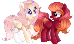 Size: 1620x968 | Tagged: safe, artist:naezithania, oc, oc only, oc:florie, oc:linaria, pegasus, pony, female, mare, simple background, transparent background, two toned wings, wings