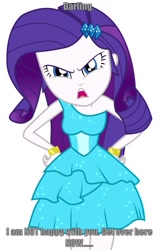 Size: 651x1024 | Tagged: safe, rarity, equestria girls, g4, angry, caption, darling, fall formal outfits, female, frown, imminent punishment, impending doom, looking at you, meme, rarity is not amused, simple background, text, u wot m8, uh oh, unamused, white background