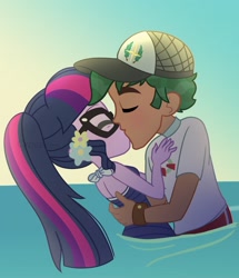 Size: 1800x2095 | Tagged: safe, artist:cxpcakes, sci-twi, timber spruce, twilight sparkle, equestria girls, equestria girls series, g4, adorkable, beach, cap, clothes, couple, cute, digital art, dork, female, flower, flower in hair, hat, kissing, lifeguard, lifeguard timber, lip to lip contact, male, sci-twi swimsuit, sci-twiabetes, shipping, sleeveless, straight, swimsuit, timberbetes, timbertwi, twiabetes, water, watermark