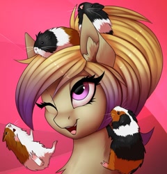 Size: 1024x1067 | Tagged: safe, artist:lightly-san, oc, oc only, oc:black dawn, guinea pig, pegasus, pony, biting, cute, ear bite, falling, female, mare, ocbetes, one eye closed, profile picture, solo
