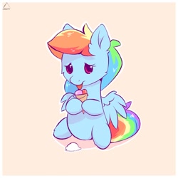 Size: 1500x1500 | Tagged: safe, artist:glazirka, rainbow dash, pegasus, pony, g4, chibi, crying, cute, dropped ice cream, female, food, ice cream, ice cream cone, looking at you, sad, sadorable, short legs, simple background, sitting, solo, spread wings, tongue out, wings