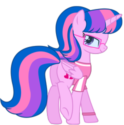 Size: 9431x9508 | Tagged: safe, artist:ejlightning007arts, oc, oc only, oc:hsu amity, alicorn, pony, 2021 community collab, derpibooru community collaboration, absurd resolution, butt, clothes, cute, glasses, looking back, not twilight sparkle, plot, raised leg, shirt, simple background, solo, t-shirt, transparent background, vector, walking, watch