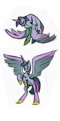 Size: 709x1418 | Tagged: safe, artist:tanya roberts, twilight sparkle, alicorn, pony, g4, colored sketch, eyes closed, female, folded wings, large wings, mare, solo, twilight sparkle (alicorn), wings