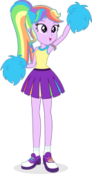 Size: 1202x2267 | Tagged: safe, artist:punzil504, twilight sparkle, equestria girls, g4, rainbow falls, cheerleader, cheerleader sparkle, clothes, female, multicolored hair, open mouth, pom pom, rainbow hair, shoes, simple background, skirt, solo, transparent background, wig