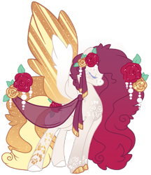 Size: 935x1080 | Tagged: safe, artist:arcticwindbases, artist:ninjagobrony287, oc, oc only, oc:rose gold, pegasus, pony, base used, colored hooves, colored wings, eyes closed, female, flower, flower in hair, long mane, mare, multicolored wings, pegasus oc, rose, simple background, solo, tall, transparent background, wings