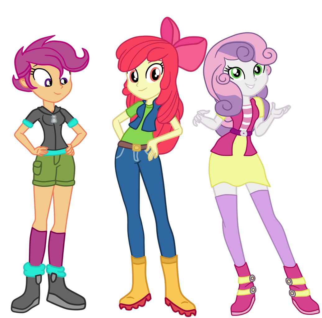 2190040 - safe, artist:azaleasdolls, artist:cari28ch3, character:apple  bloom, character:scootaloo, character:sweetie belle, species:human,  species:pegasus, species:pony, my little pony:equestria girls, barely eqg  related, bow, clothing, crossover