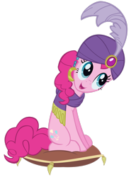 Size: 2146x2794 | Tagged: safe, artist:boneswolbach, pinkie pie, earth pony, genie, pony, g4, it's about time, clothes, gypsy pie, high res, open mouth, simple background, solo, transparent background, turban, vector