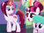 Size: 983x720 | Tagged: safe, edit, edited screencap, screencap, cayenne, guava smoothie, lavender smoothie, raspberry torte, pony, unicorn, canterlot boutique, g4, my little pony: friendship is magic, the washouts (episode), comparison, female, magic, mare, telekinesis