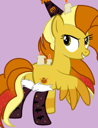 Size: 1300x1694 | Tagged: safe, artist:circuspaparazzi5678, oc, oc:hallows eve, pegasus, pony, base used, candle, clothes, halloween, hat, holiday, party hat, socks