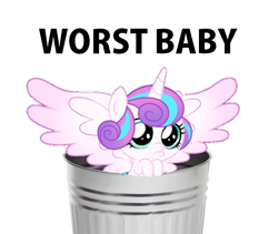 Size: 756x638 | Tagged: safe, princess flurry heart, alicorn, pony, g4, 1000 hours in ms paint, abuse, baby, baby pony, background pony strikes again, crying, female, flurrybuse, go to sleep sombra, op is a duck, op is trying to start shit, op is trying to start shit so badly that it's kinda funny, sad, simple background, solo, trash can, white background, worst pony