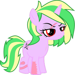 Size: 2156x2158 | Tagged: safe, artist:sapphie, oc, oc only, oc:iron sonata, pony, unicorn, fallout equestria, fanfic:fallout equestria: mercenary tale, annoyed, burn scar, fallout equestria: mercenary tale, female, filly, frown, high res, red eyes, scar, scarred, simple background, solo, this will end in murder, transparent background, vector