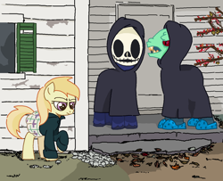 Size: 1276x1038 | Tagged: safe, artist:kleyime, noi, oc, earth pony, pony, g4, album cover, brand new, clothes, costume, mask, ms paint, ponified, ponified album cover, skeleton costume, the devil and god are raging inside me