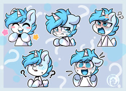 Size: 1096x790 | Tagged: safe, artist:oofycolorful, oc, oc only, pony, unicorn, g4, angry, confused, cross-popping veins, crying, emanata, excited, expressions, feelings, flower, happy, open mouth, question mark, sad, solo