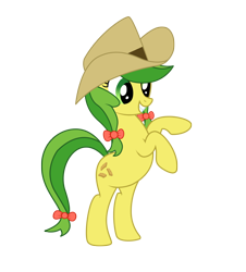 Size: 1890x2091 | Tagged: safe, artist:third uncle, apple fritter, earth pony, pony, g4, apple family member, bow, cowboy hat, female, grin, hair bow, hat, mare, pose, rearing, simple background, smiling, standing, standing on two hooves, transparent background