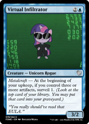 Size: 375x523 | Tagged: safe, edit, edited screencap, screencap, twilight sparkle, alicorn, pony, g4.5, my little pony: pony life, the root of it, ccg, clothes, female, magic the gathering, mare, sunglasses, trading card, trading card edit, trenchcoat