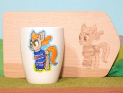 Size: 1024x769 | Tagged: safe, artist:malte279, oc, oc:cozy cup, earth pony, pony, craft, cup, earth pony oc, porcelain painting, pyrography, traditional art